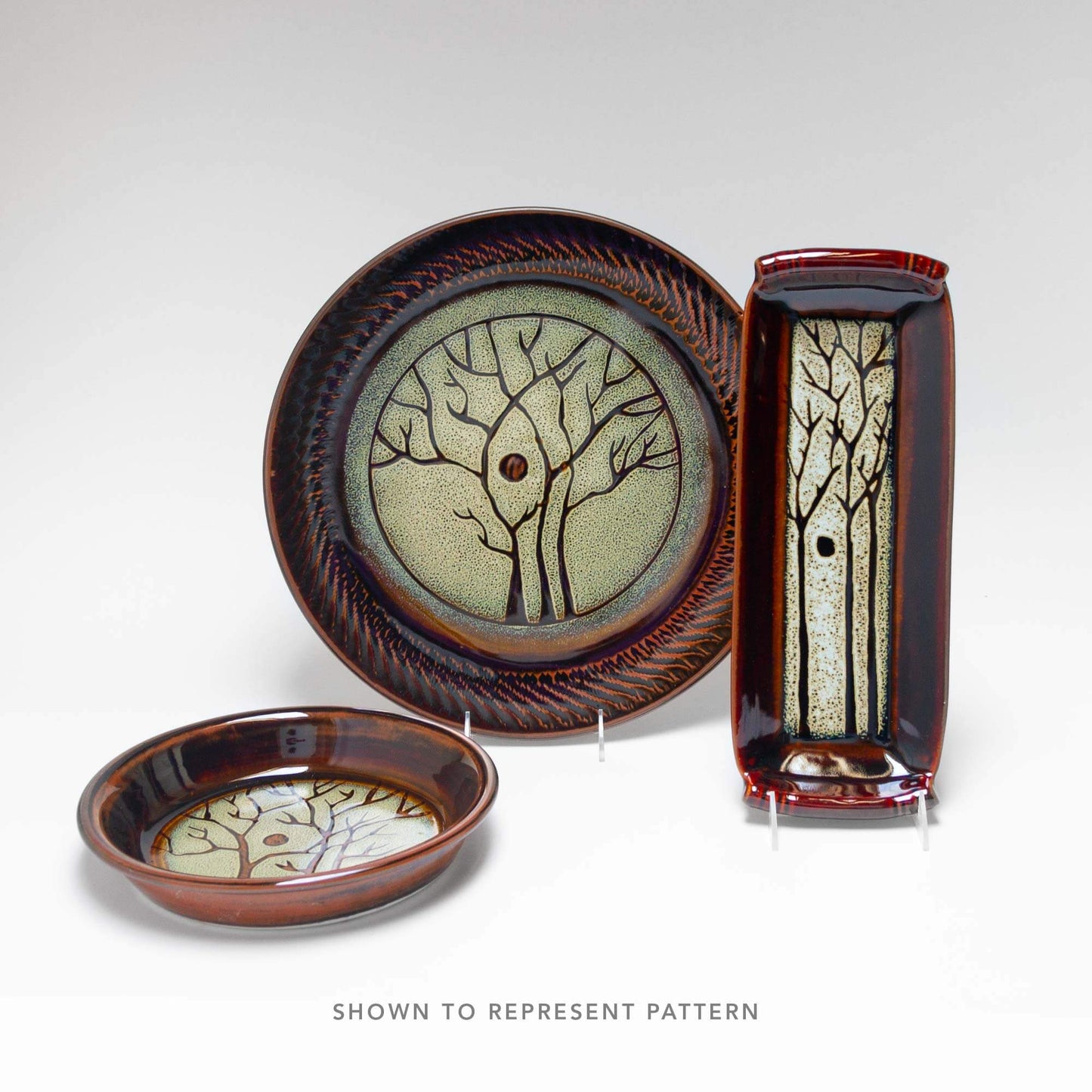 Handmade Pottery Small Chip & Dip in Hamada Tree pattern made by Carroccia Tony in Italy