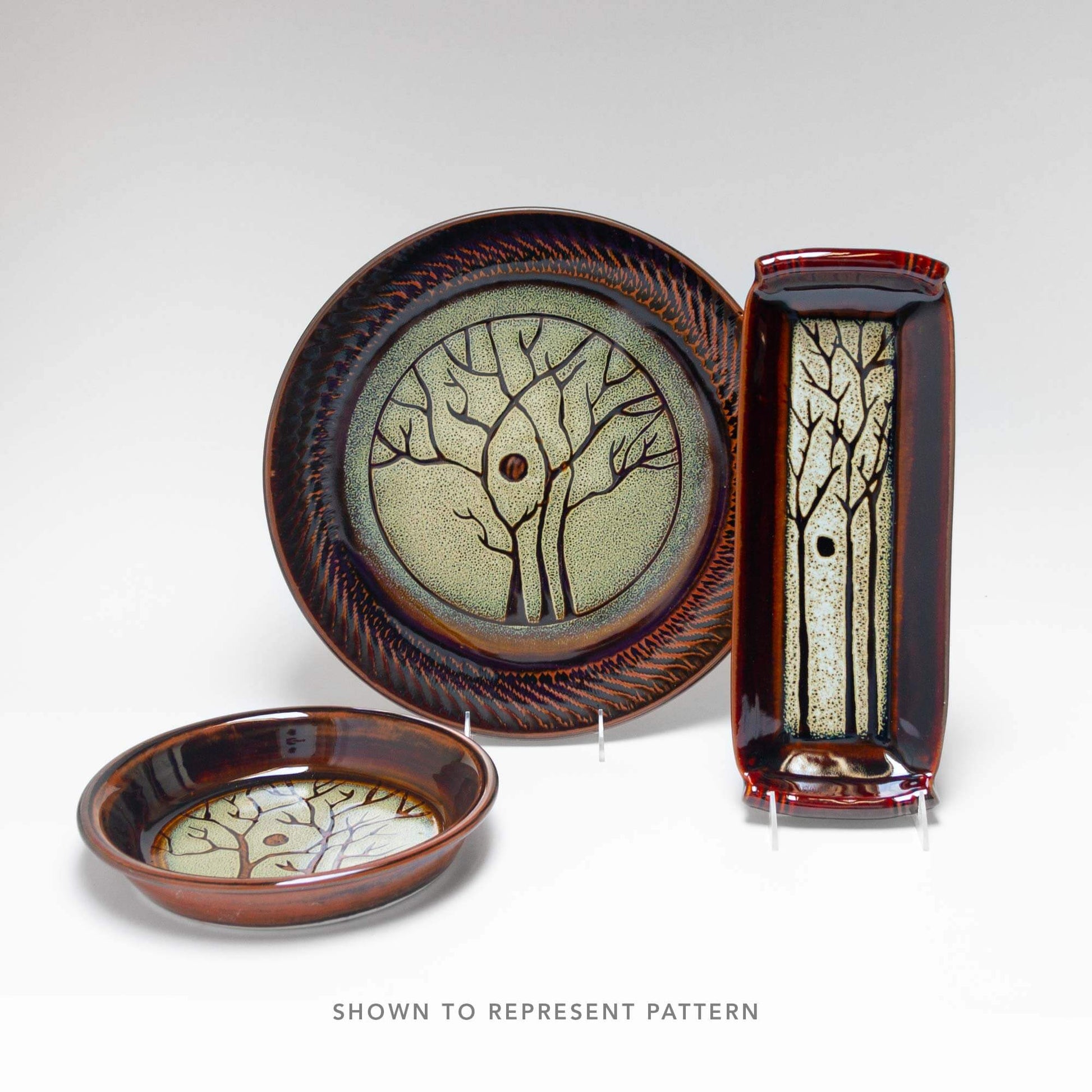 Handmade Pottery Small Chip & Dip in Hamada Tree pattern made by Carroccia Tony  in Italy
