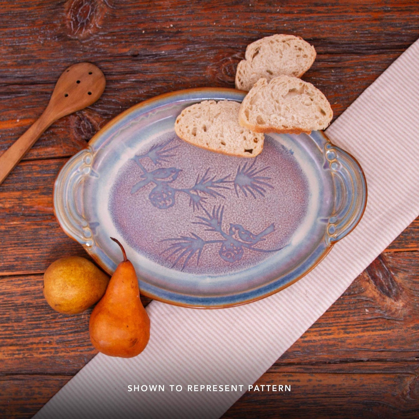 Handmade Pottery Small Chip & Dip in Purple Chickadee pattern made by Carroccia Tony in Italy