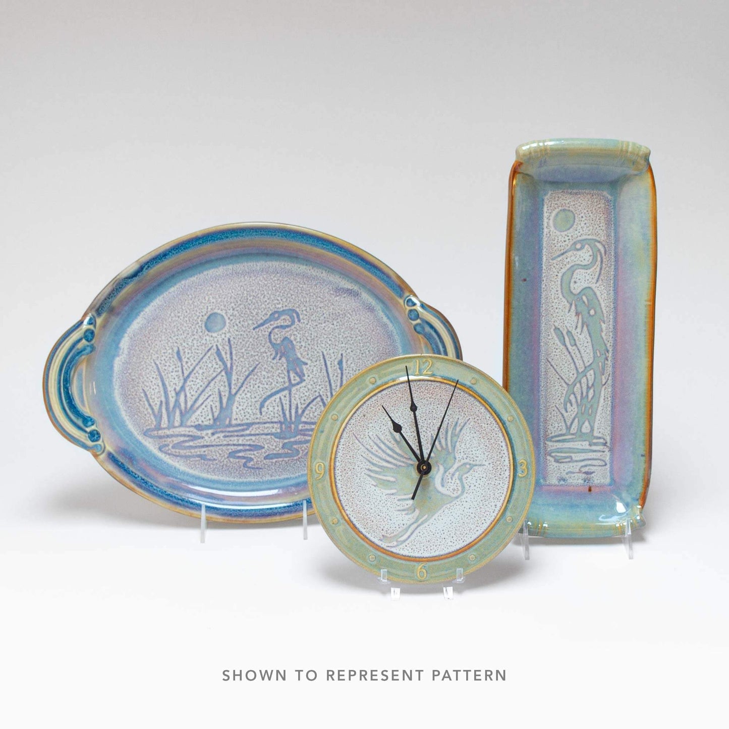 Handmade Pottery Small Chip & Dip in Purple Heron pattern made by Carroccia Tony in Italy