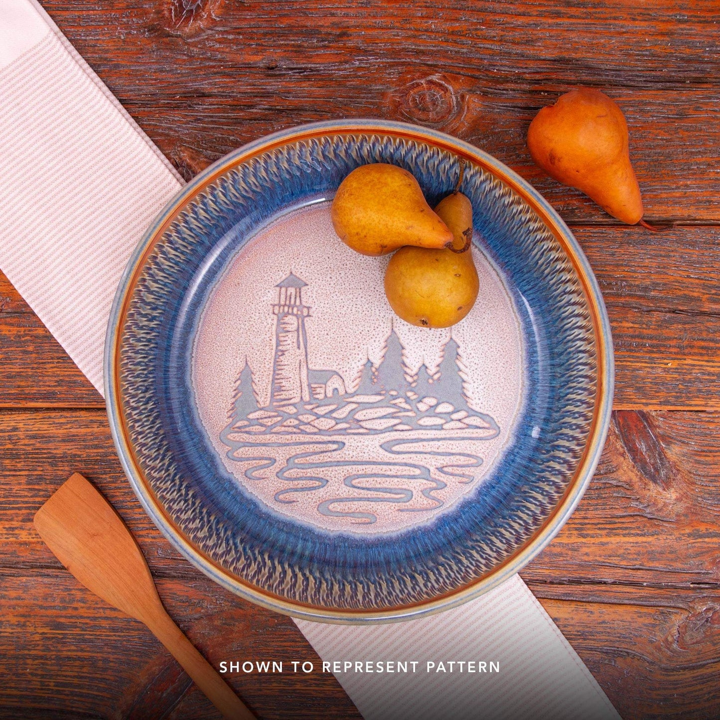 Handmade Pottery Small Chip & Dip in Purple Lighthouse pattern made by Carroccia Tony in Italy