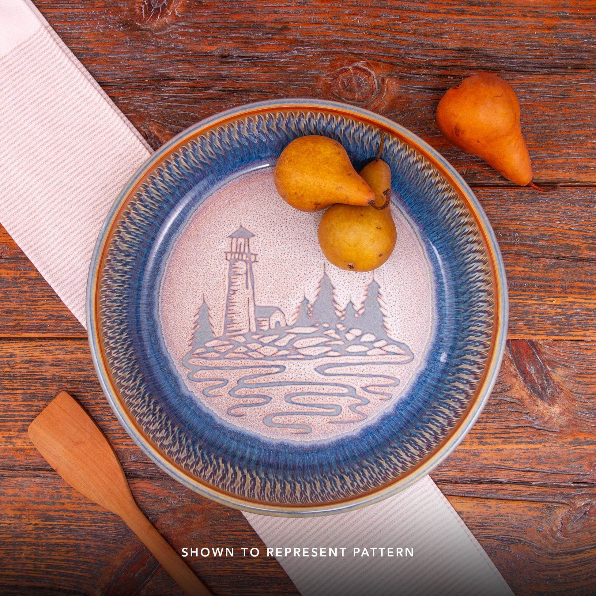 Handmade Pottery Small Chip & Dip in Purple Lighthouse pattern made by Carroccia Tony  in Italy