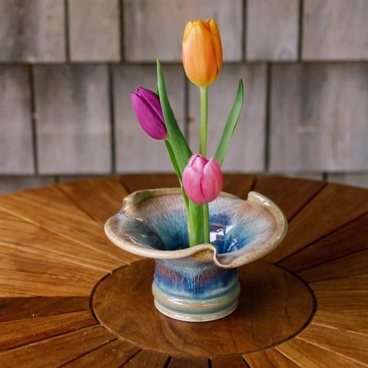 Handmade Pottery Small Lotus Ikebana Vase in Purplel Noka pattern made by Carroccia Tony  in Italy