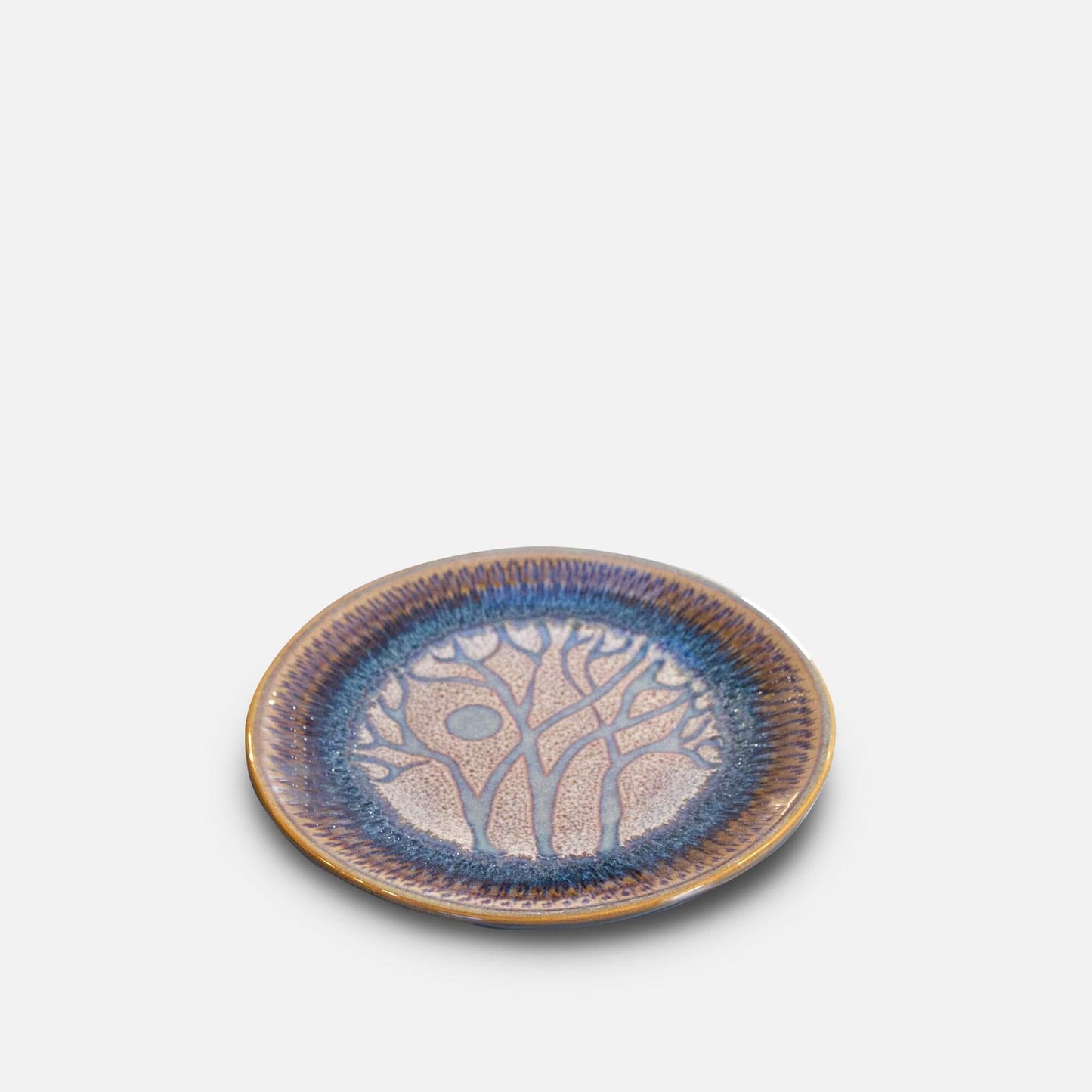 Handmade Pottery Rimless Dessert Plate made by Carroccia Tony in Italy in Purple Tree pattern