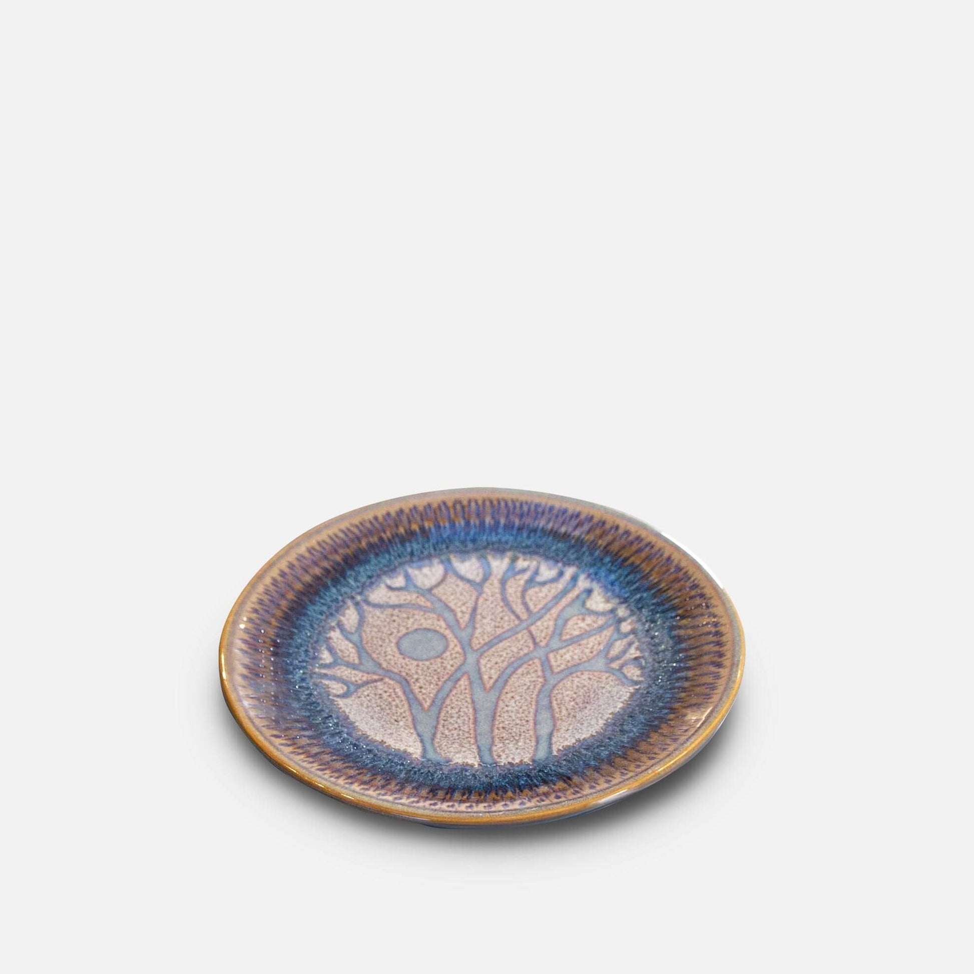 Handmade Pottery Rimless Dessert Plate made by Carroccia Tony  in Italy in Purple Tree pattern