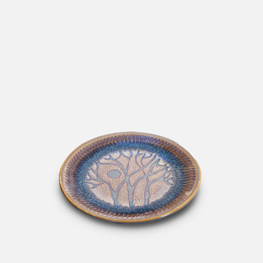 Handmade Pottery Rimless Dessert Plate made by Carroccia Tony  in Italy in Purple Tree pattern
