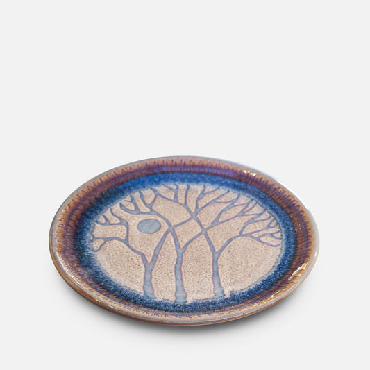 Handmade Pottery Rimless Dinner Plate made by Carroccia Tony  in Italy in Purple Tree pattern