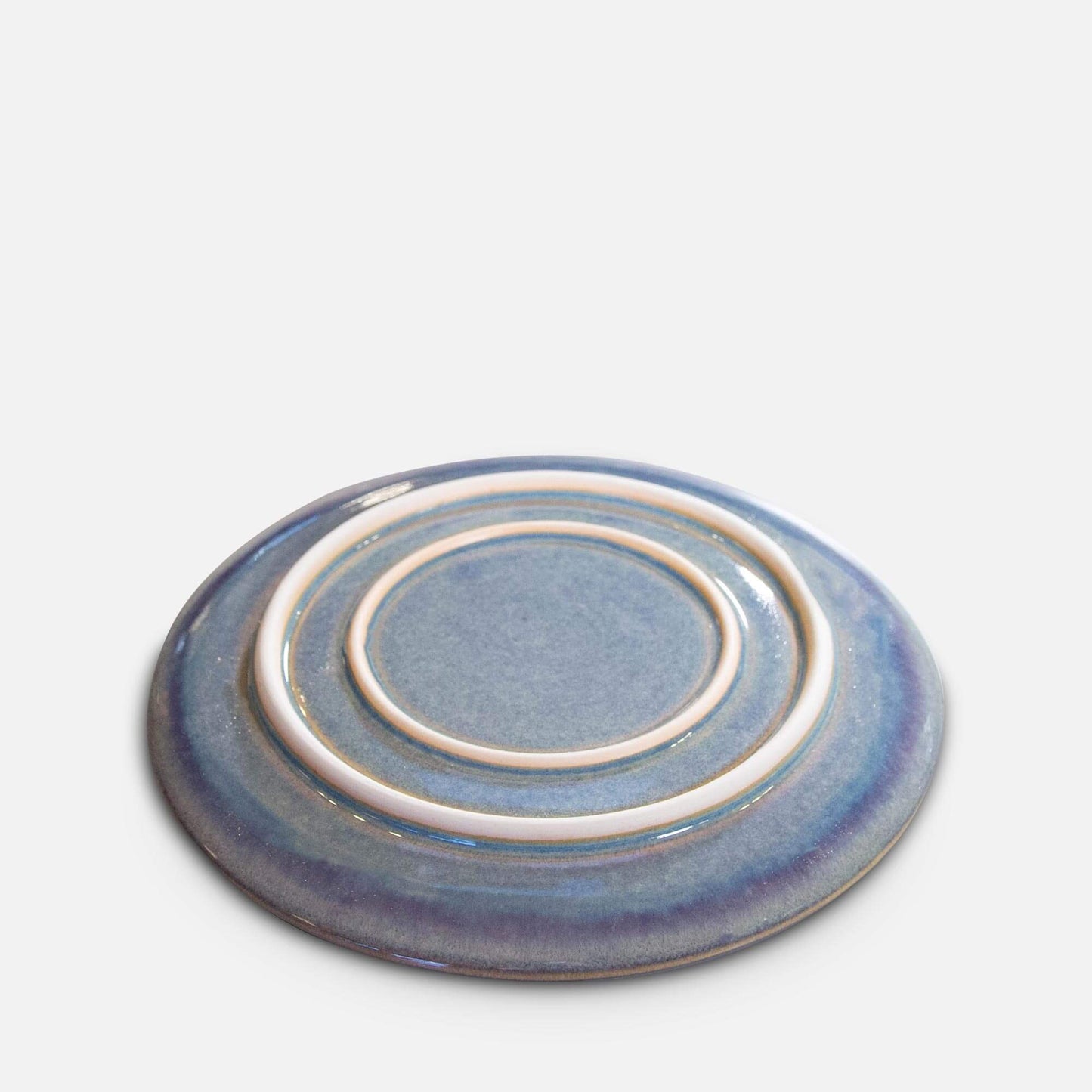 Handmade Pottery Rimless Dinner Plate made by Carroccia Tony in Italy in Purple Tree pattern