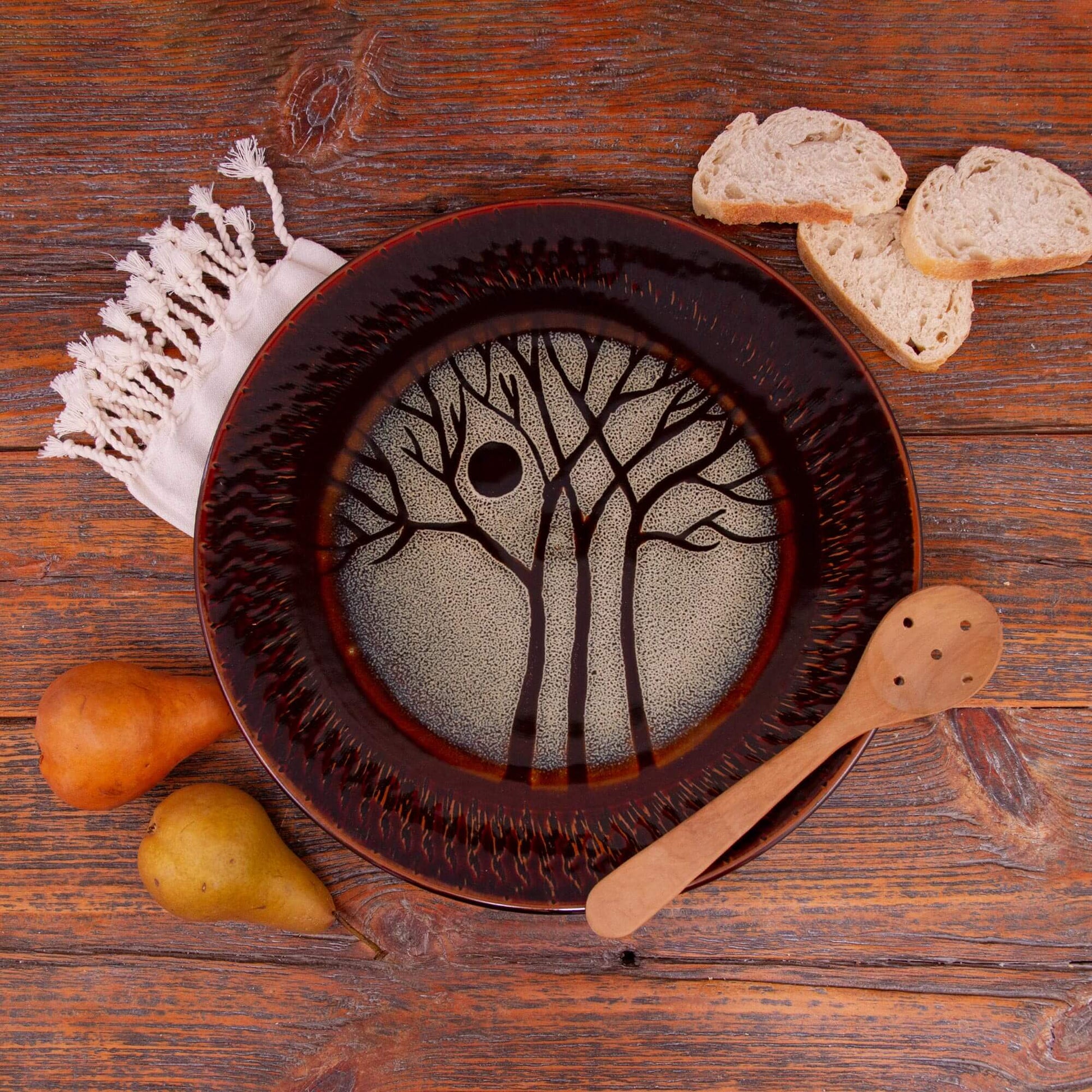 Handmade Pottery 15" Rimless Platter in Hamada Tree pattern made by Carroccia Tony  in Italy