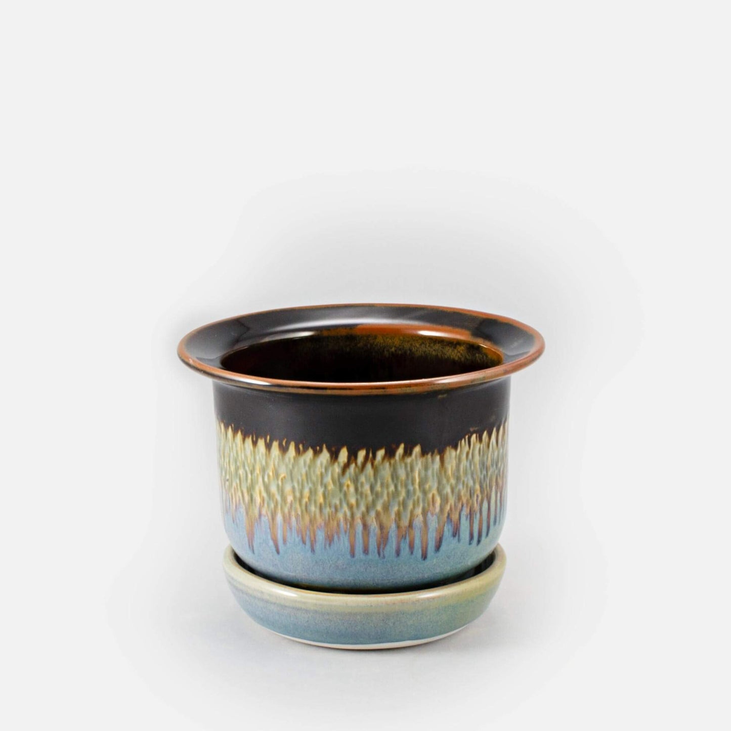 Handmade Pottery 7 Inch Ring Planter in Purple Hamada pattern made by Carroccia Tony in Italy