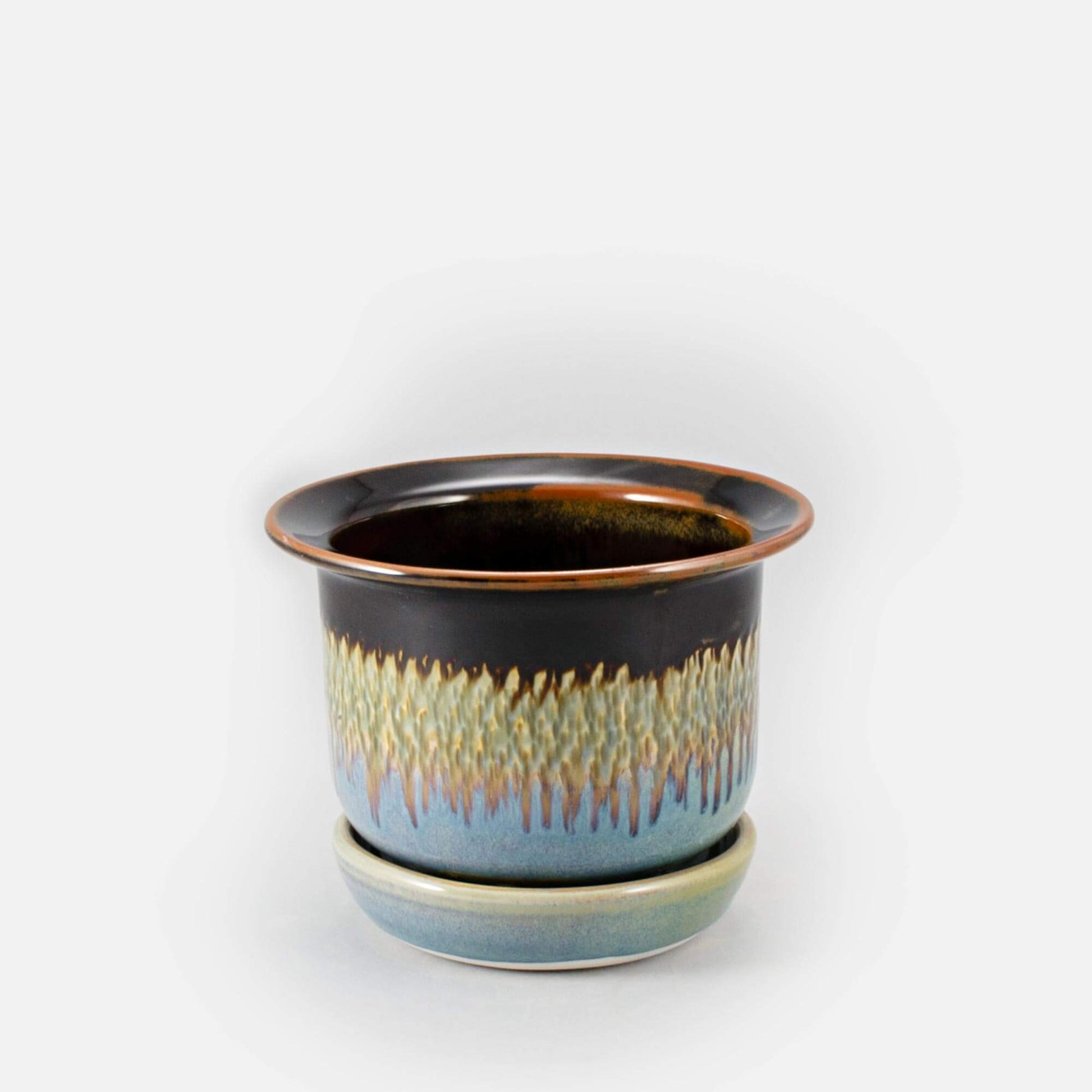 Handmade Pottery 7 Inch Ring Planter in Purple Hamada pattern made by Carroccia Tony  in Italy