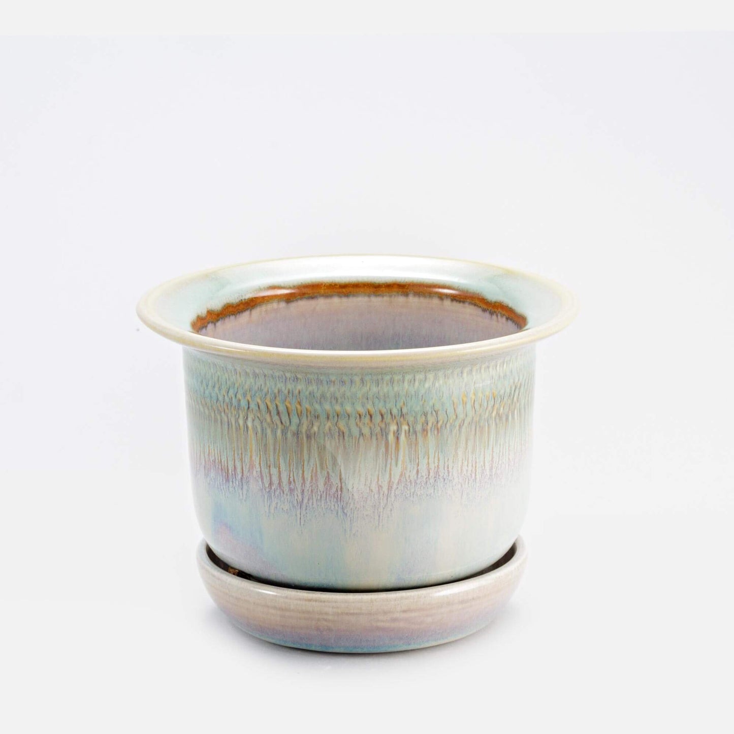 Handmade Pottery 7 Inch Ring Planter in Ivory & Green pattern made by Carroccia Tony in Italy