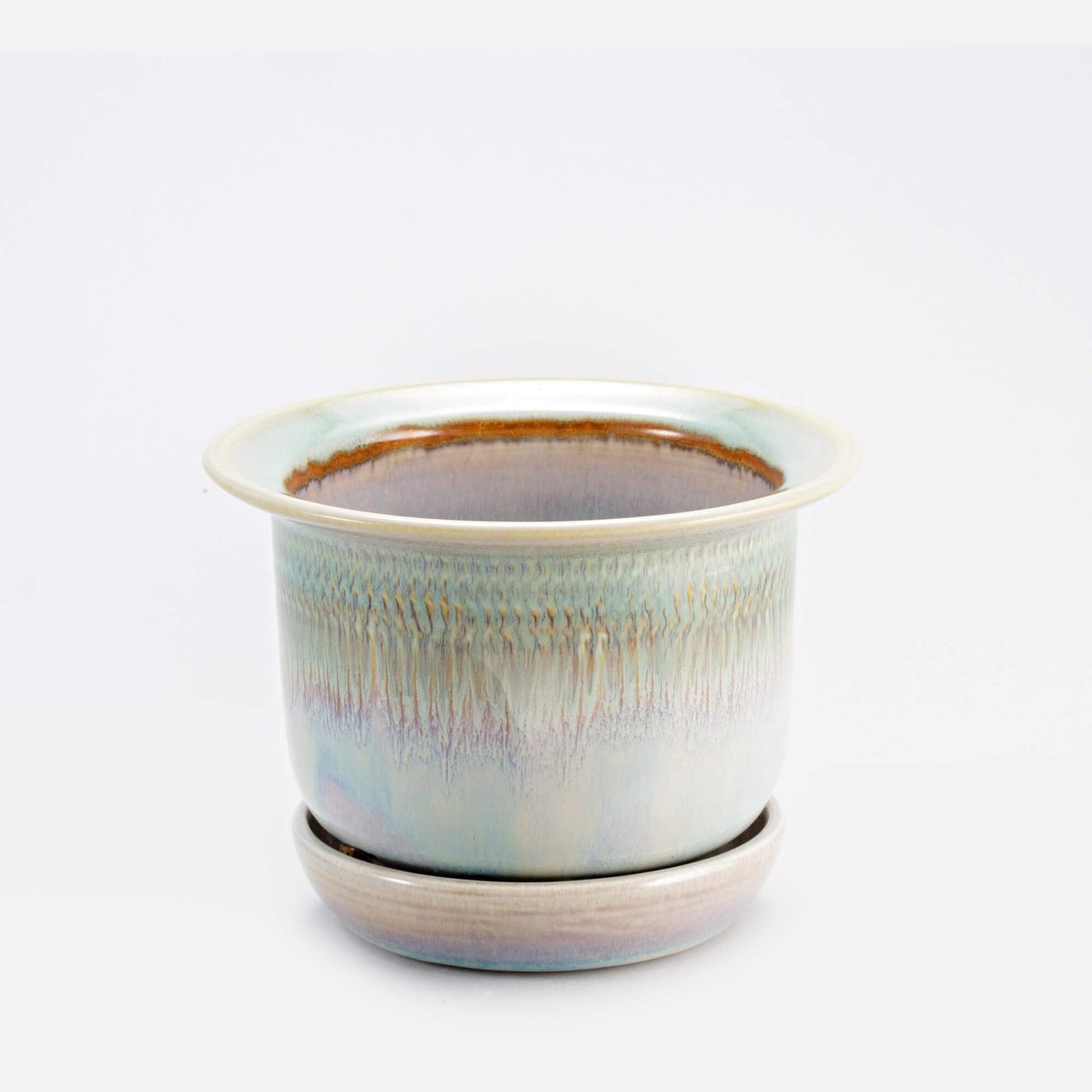 Handmade Pottery 7 Inch Ring Planter in Ivory & Green pattern made by Carroccia Tony  in Italy
