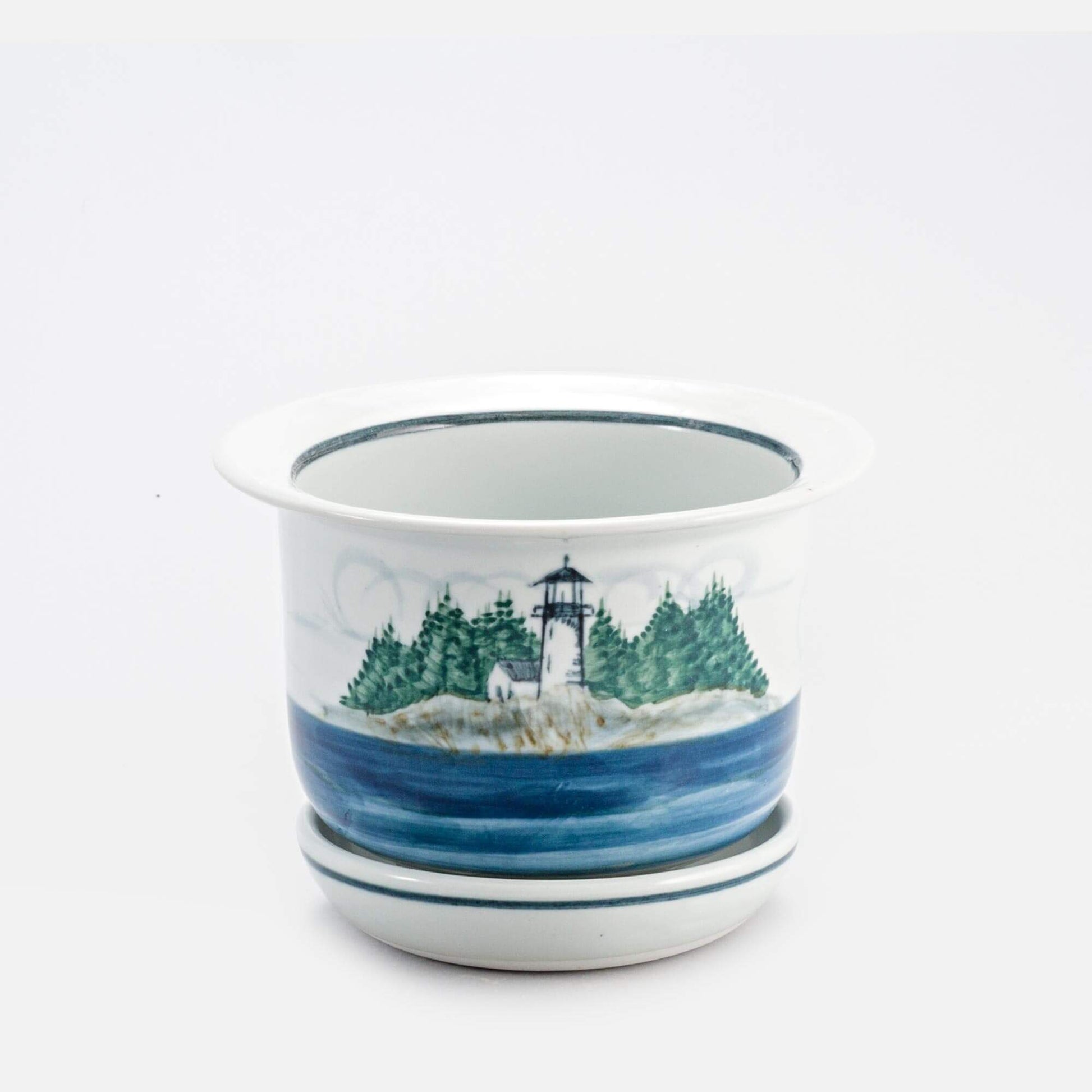 Handmade Pottery 7 Inch Ring Planter in Lighthouse pattern made by Carroccia Tony  in Italy