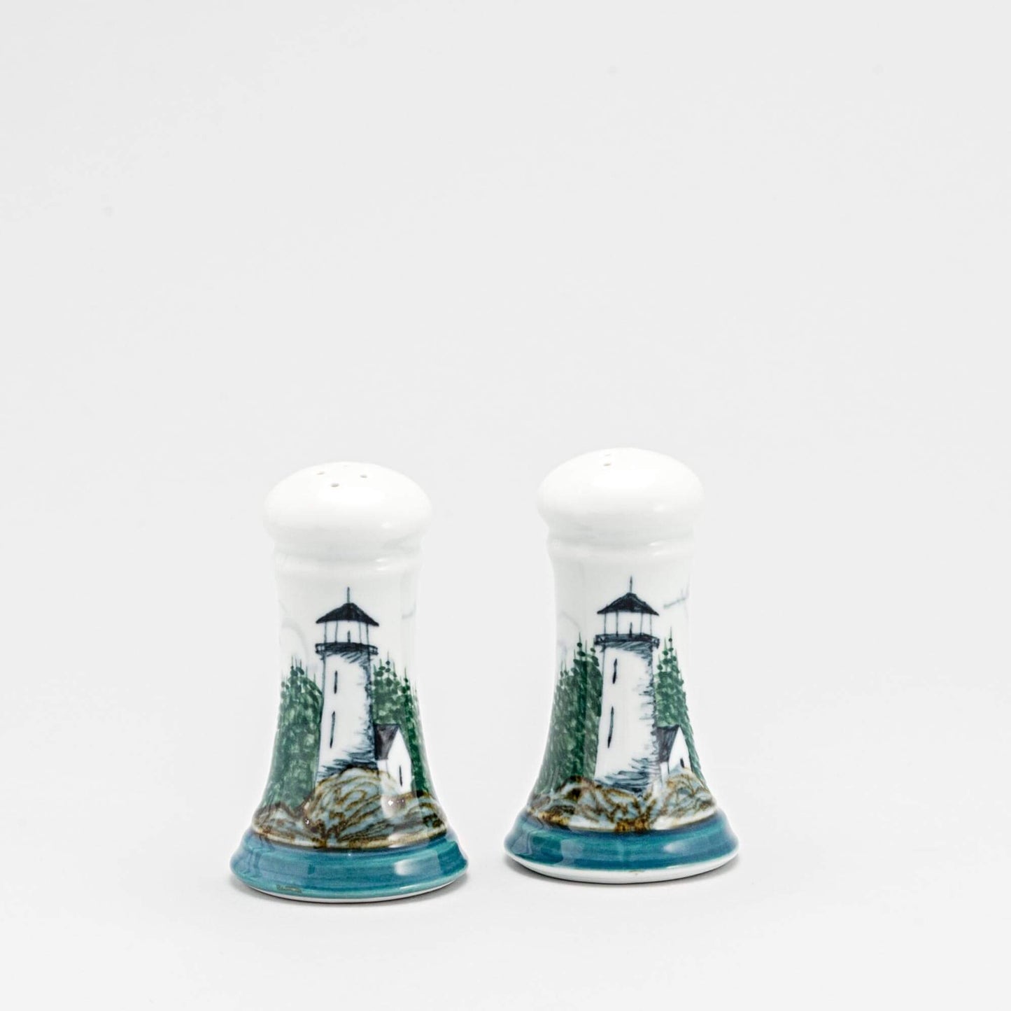 Handmade Pottery Salt & Pepper in Lighthouse pattern made by Olyssia Designs LLC in US