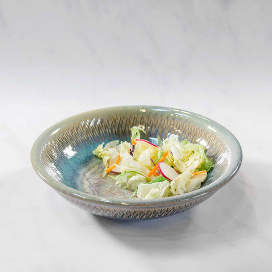 Handmade Pottery Serving Pasta Bowl in Purple Celtic Flower pattern made by Carroccia Tony in Italy
