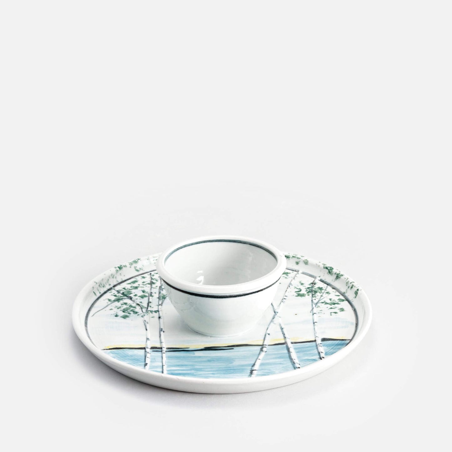 Handmade Pottery Small Chip & Dip in Birch Point pattern made by Carroccia Tony in Italy
