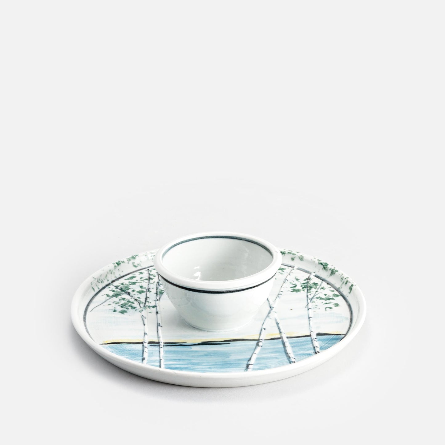 Handmade Pottery Small Chip & Dip in Birch Point pattern made by Carroccia Tony in Italy