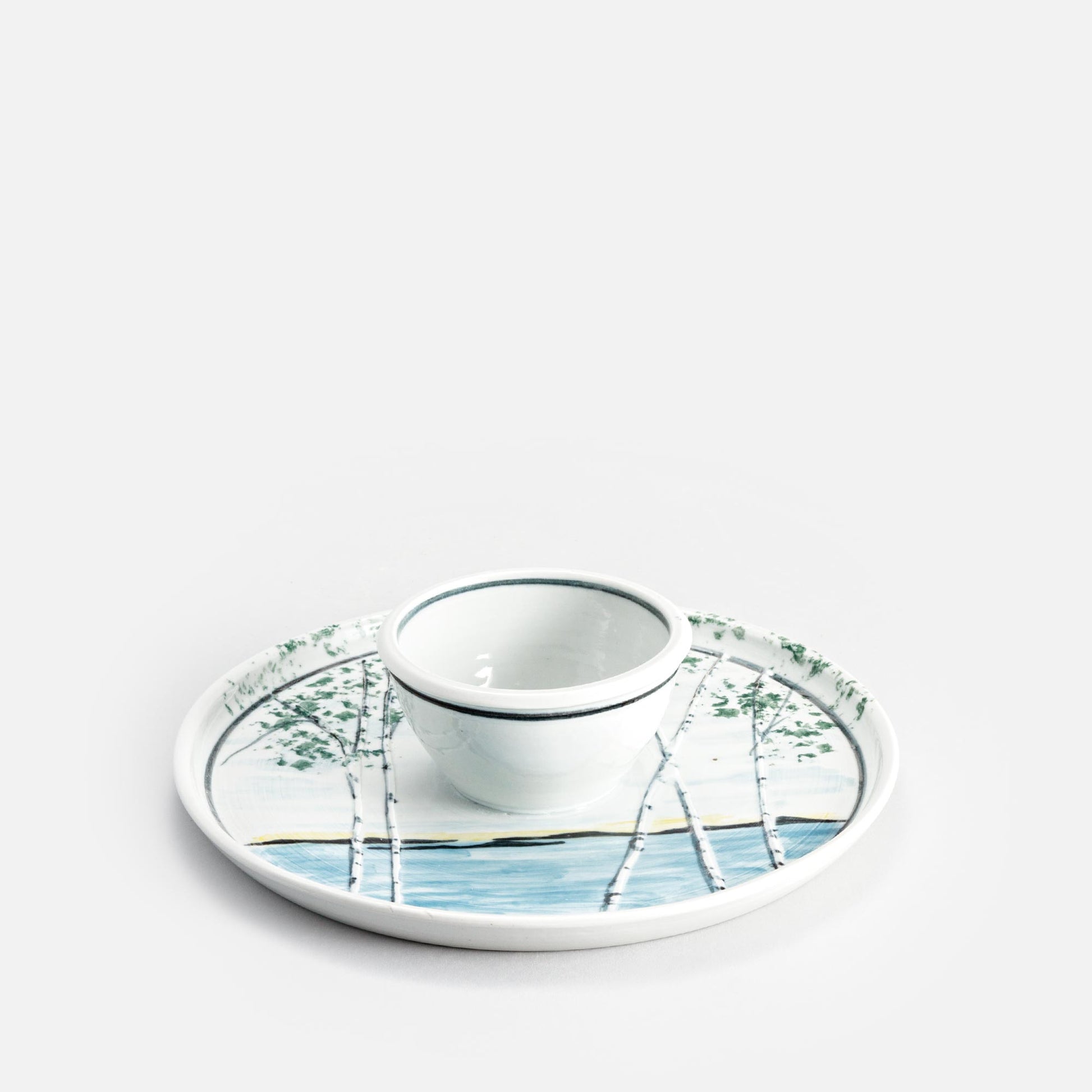 Handmade Pottery Small Chip & Dip in Birch Point pattern made by Carroccia Tony  in Italy