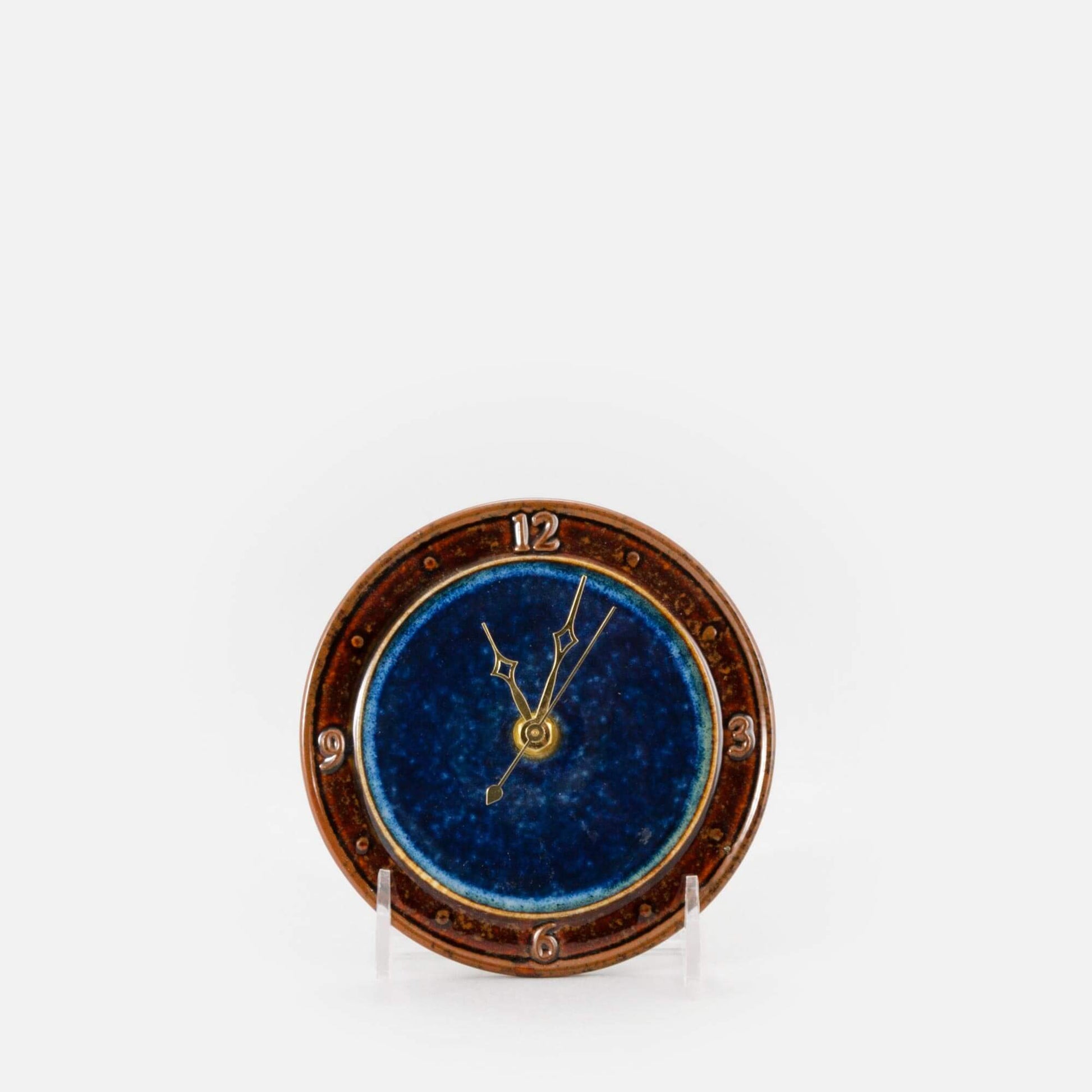 Handmade Pottery Small Clock w/ Stand in Blue Hamada pattern made by Carroccia Tony  in Italy