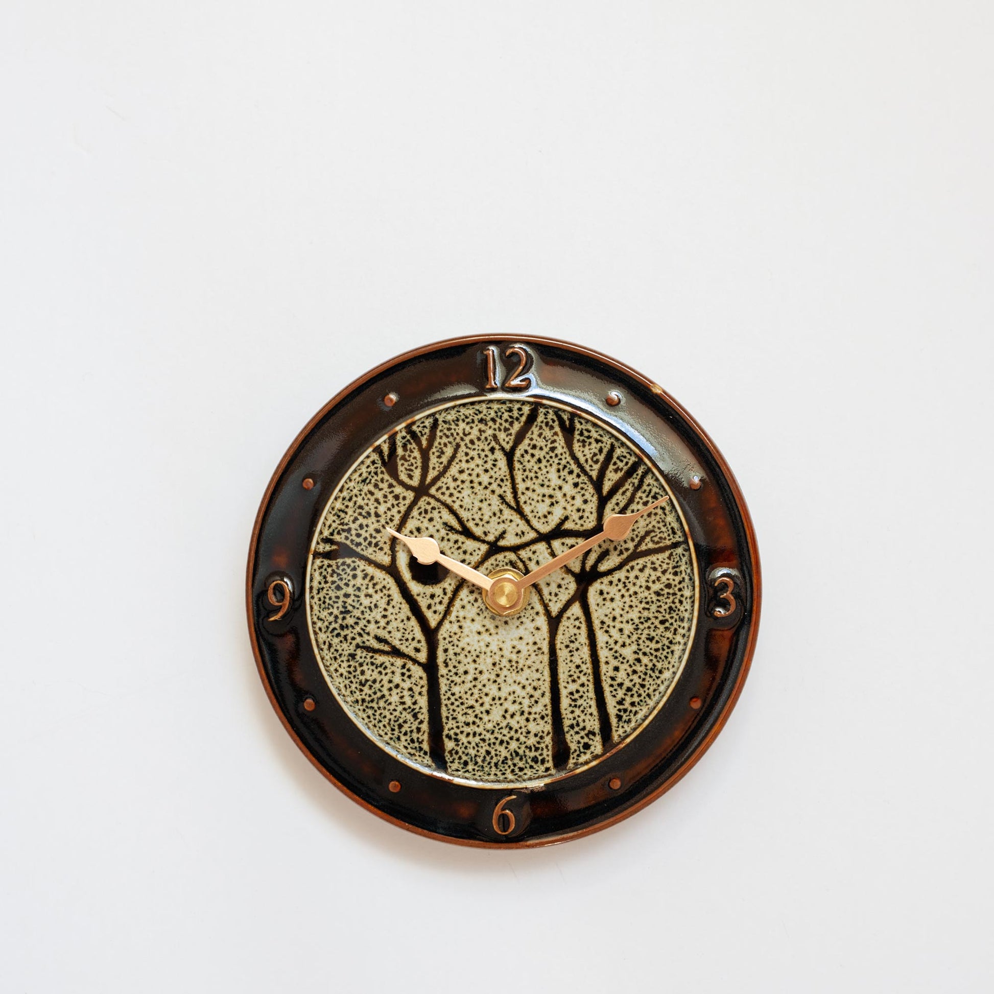 Handmade Pottery Small Clock w/ Stand in Hamada Tree pattern made by Carroccia Tony  in Italy
