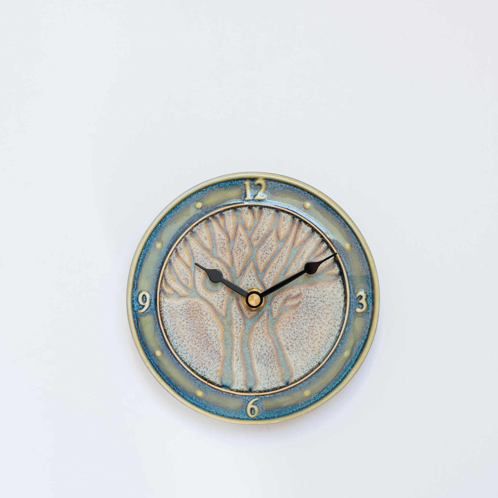 Handmade Pottery Small Clock w/ Stand in Purple Tree pattern made by Carroccia Tony  in Italy