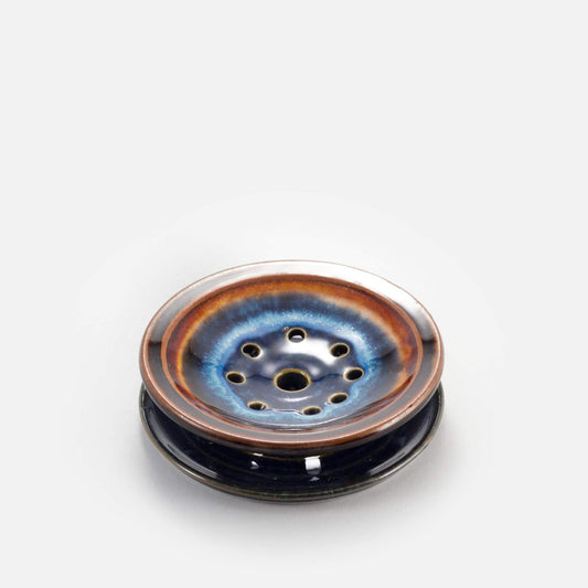 Handmade Pottery Soap Dish in Blue Hamada pattern made by Carroccia Tony in Italy