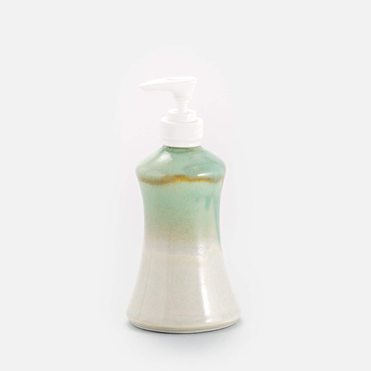Handmade Pottery Soap & Lotion Dispenser in Ivory & Green pattern made by Carroccia Tony  in Italy
