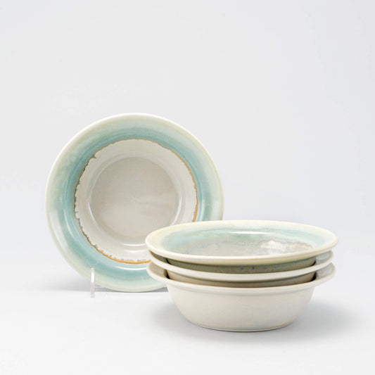 Handmade Pottery Soup Bowl in Ivory & Blue pattern made by Carroccia Tony in Italy