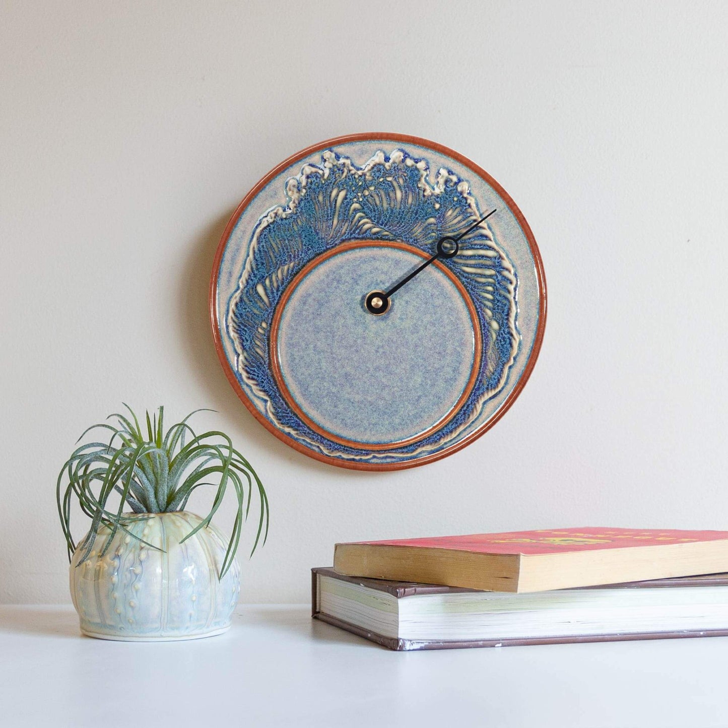 Handmade Pottery Tide Clock in Purple Wave pattern made by Carroccia Tony in Italy