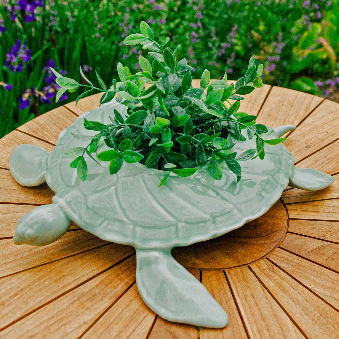 Handmade Pottery Turtle Sculpture Planter in Jade glaze made by Carroccia Tony in Italy