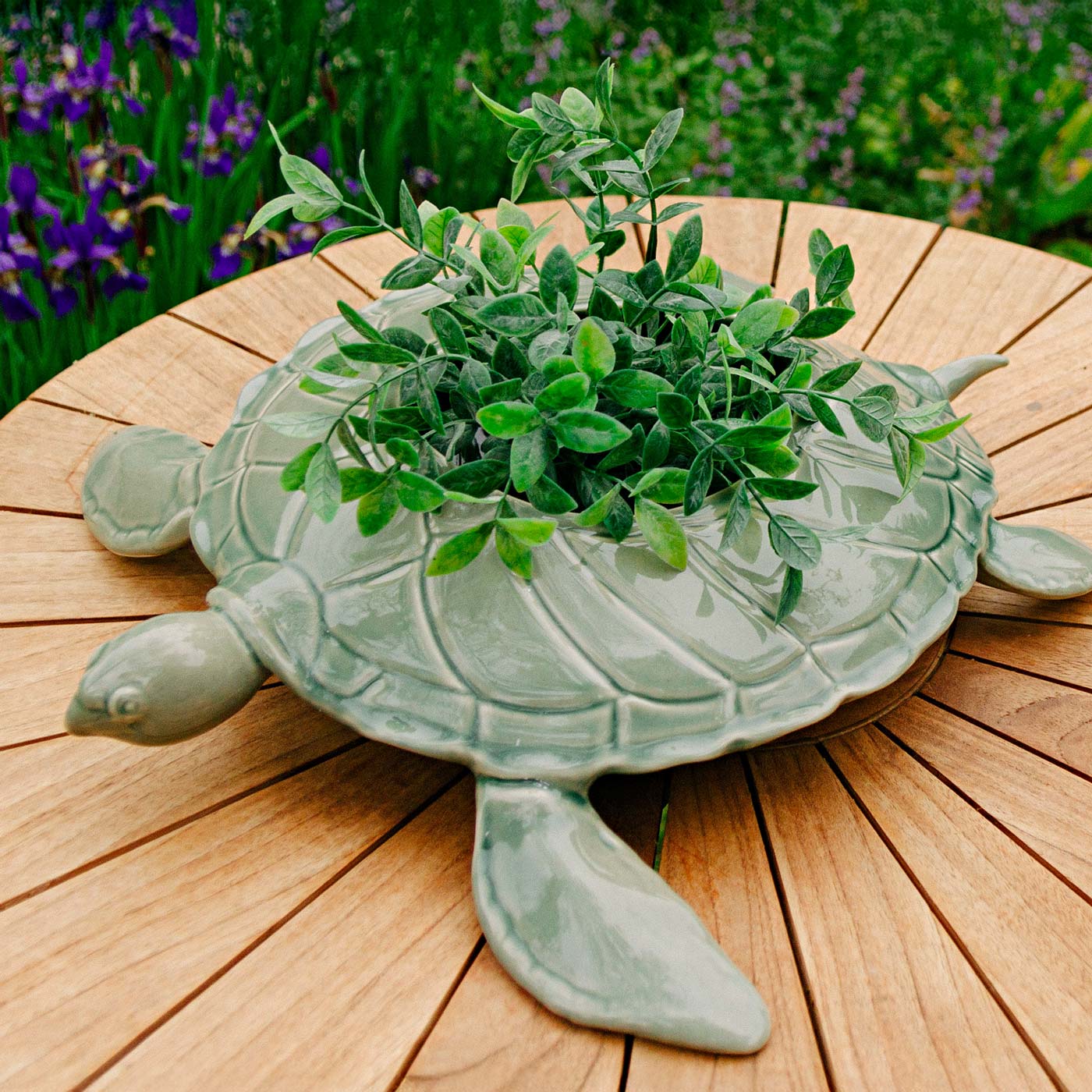 Handmade Pottery Turtle Sculpture Planter in Moss glaze made by Carroccia Tony in Italy