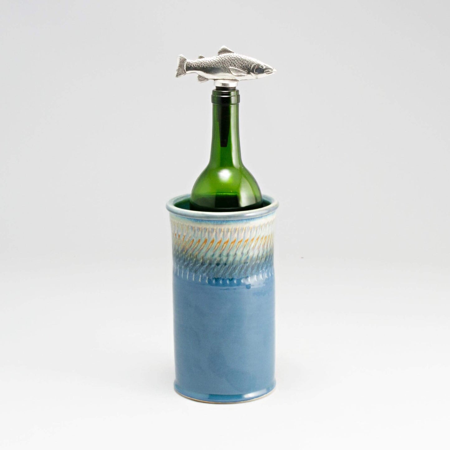 Handmade Pottery Wine Chiller in Blue Oribe pattern made by Carroccia Tony in Italy