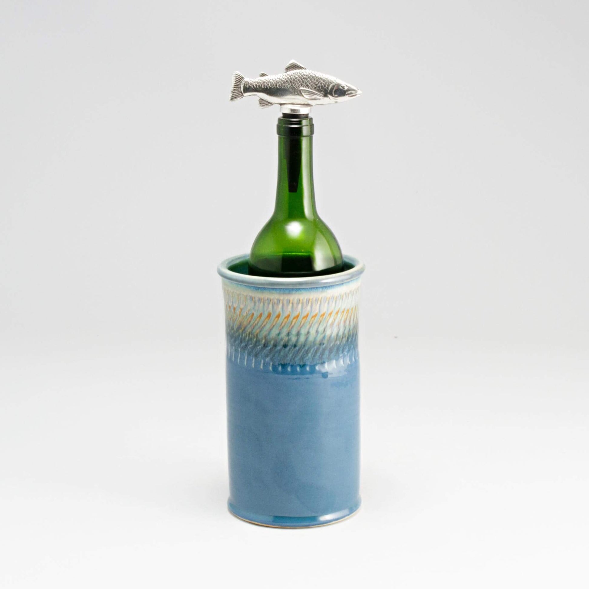 Handmade Pottery Wine Chiller in Blue Oribe pattern made by Carroccia Tony  in Italy