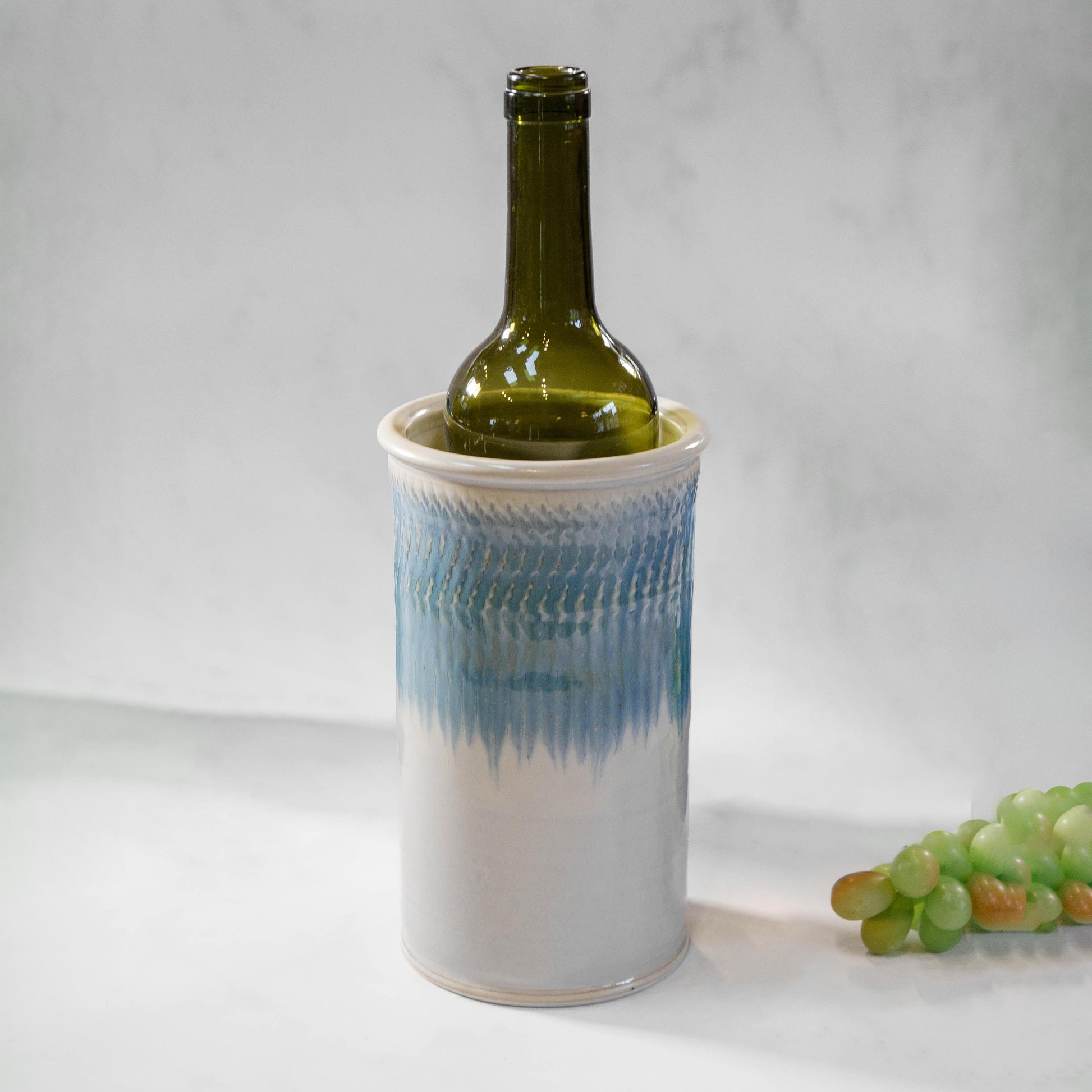 Handmade Pottery Wine Chiller in Ivory & Blue pattern made by Carroccia Tony  in Italy