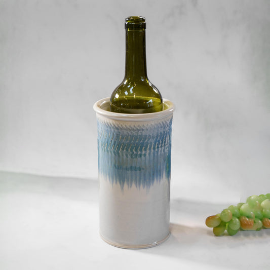 Handmade Pottery Wine Chiller in Ivory & Blue pattern made by Carroccia Tony  in Italy