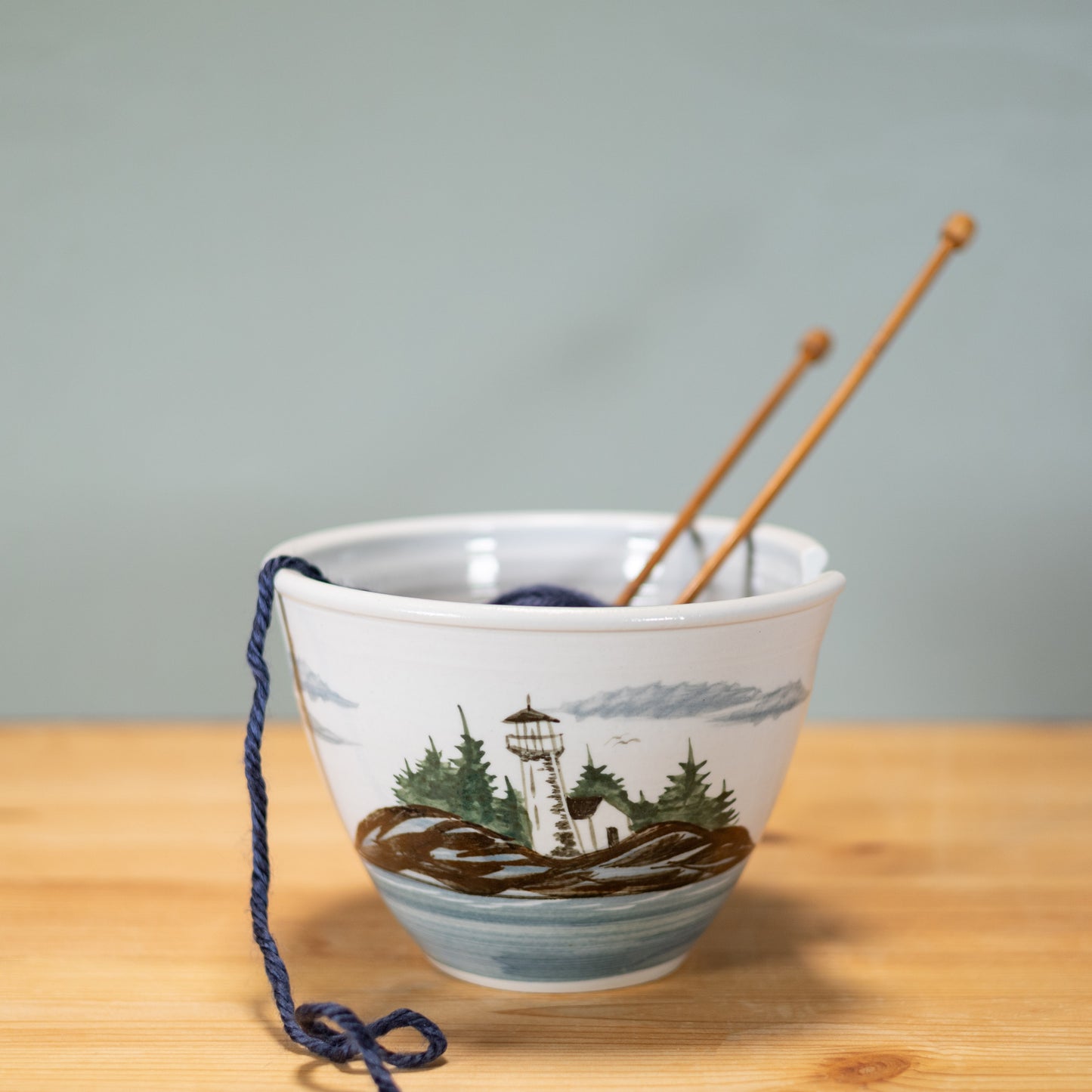 Handmade Pottery Yarn Bowl in Lighthouse pattern made by Carroccia Tony in Italy