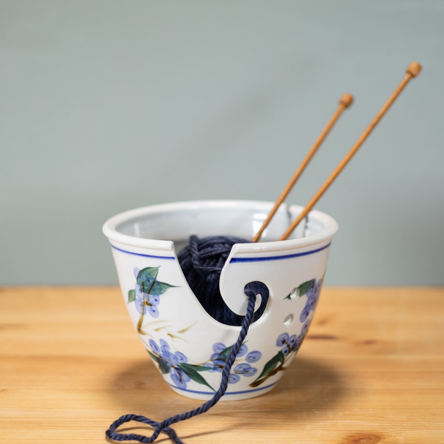 Handmade Pottery Yarn Bowl in Blueberry pattern made by Carroccia Tony in Italy