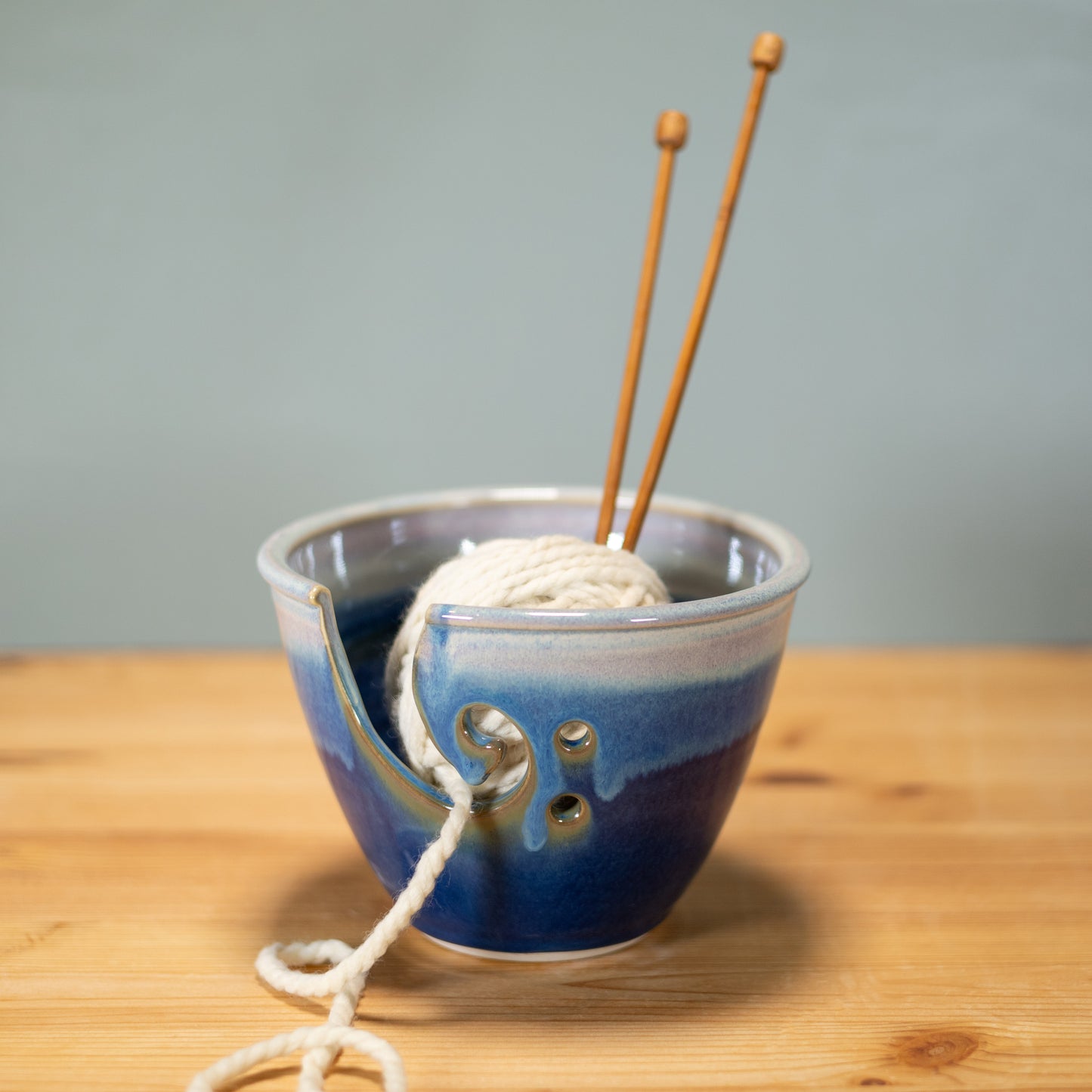 Handmade Pottery Yarn Bowl in Cobalt pattern made by Carroccia Tony in Italy