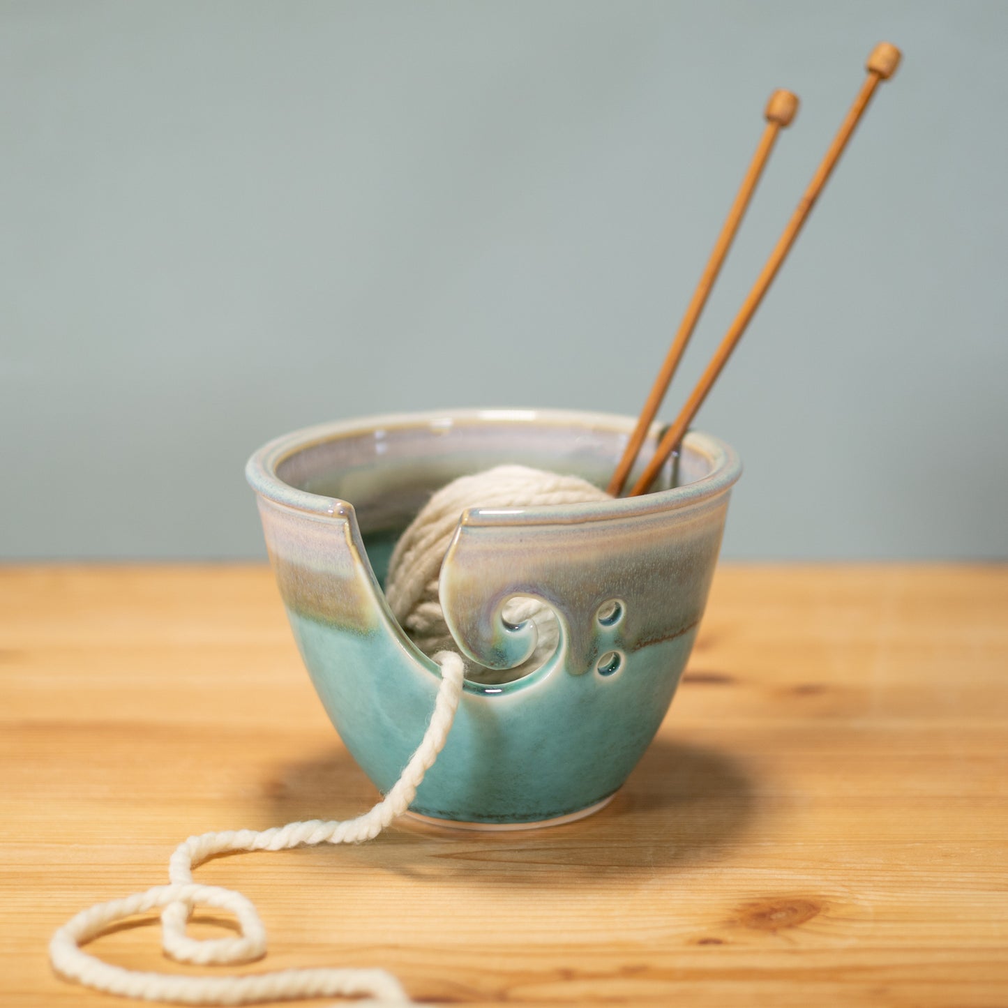 Handmade Pottery Yarn Bowl in Green Oribe pattern made by Carroccia Tony in Italy