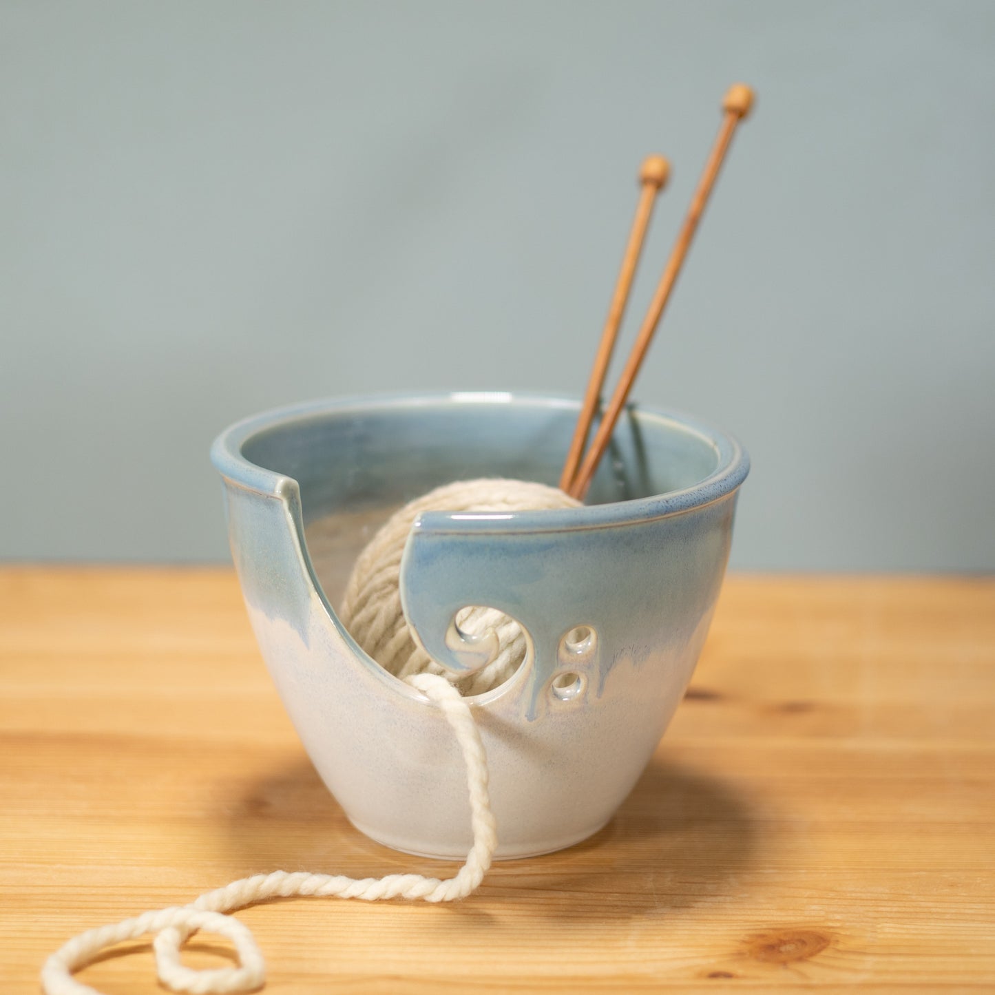 Handmade Pottery Yarn Bowl in Ivory & Blue pattern made by Carroccia Tony in Italy