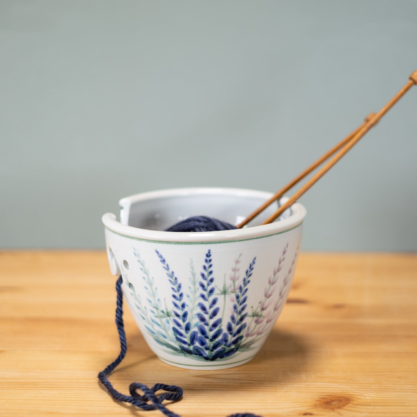 Handmade Pottery Yarn Bowl in Lupine pattern made by Carroccia Tony in Italy