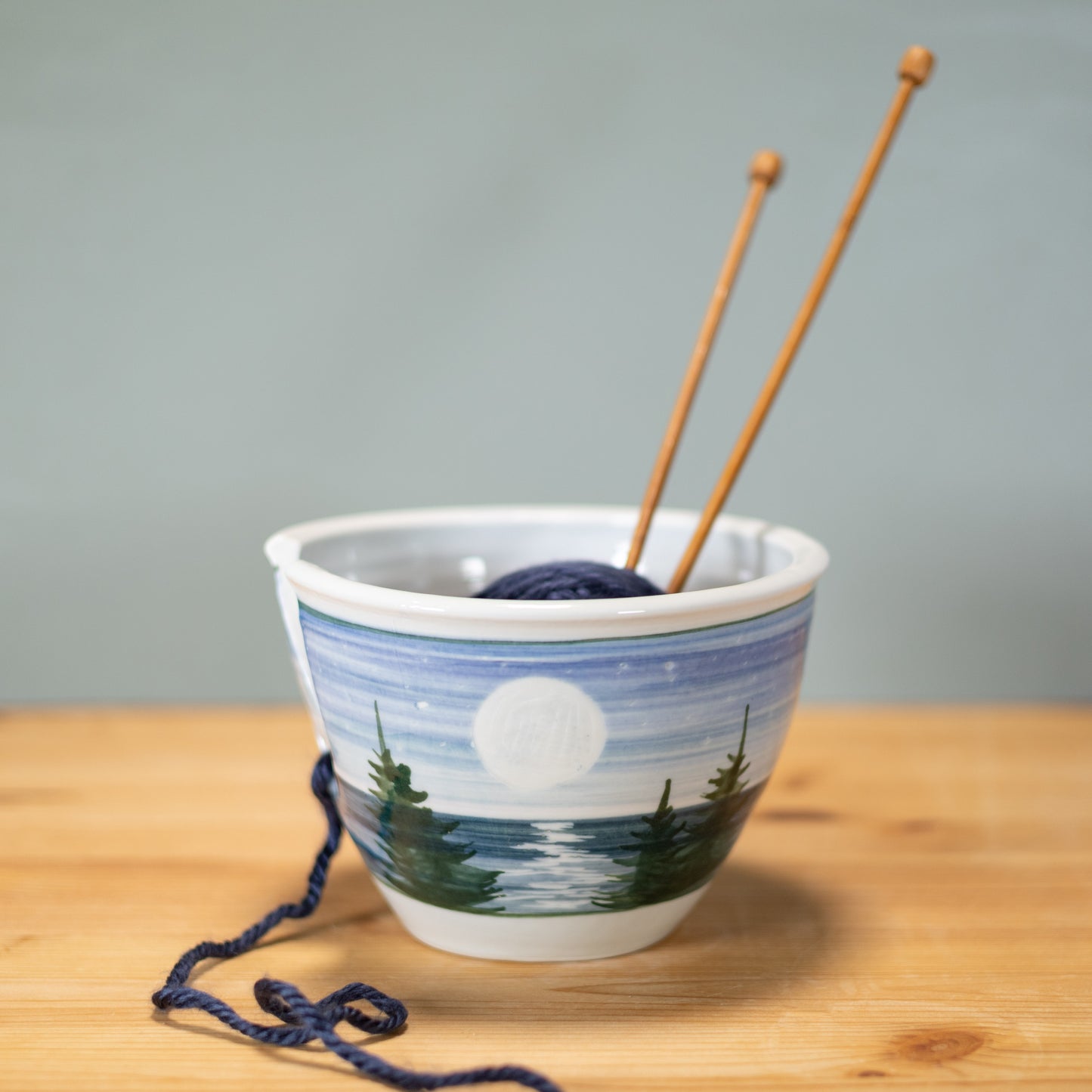 Handmade Pottery Yarn Bowl in Moon pattern made by Carroccia Tony in Italy