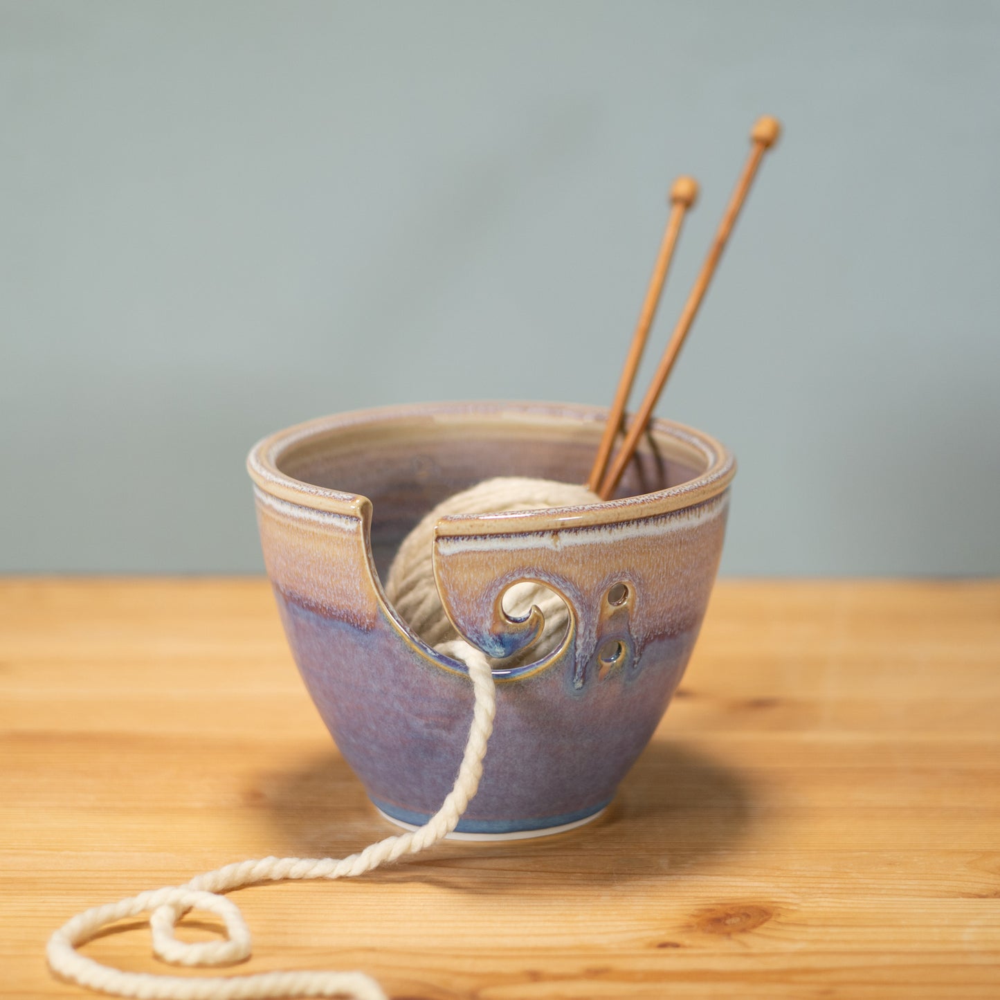 Handmade Pottery Yarn Bowl in Purple pattern made by Carroccia Tony in Italy