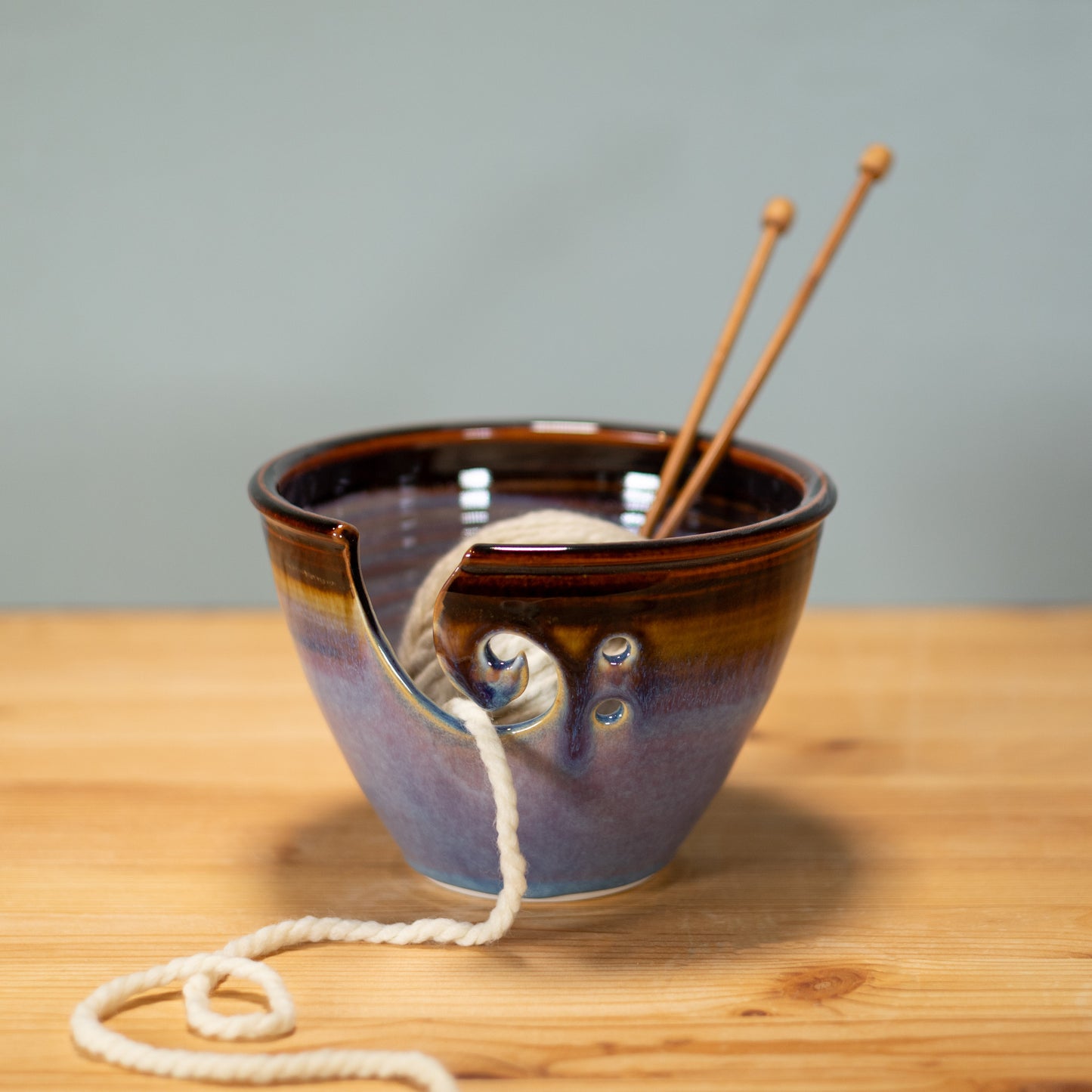 Handmade Pottery Yarn Bowl in Purple Hamada pattern made by Carroccia Tony in Italy
